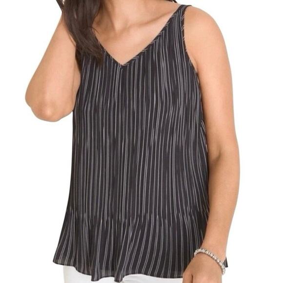 Chico's Convertible Striped Tank Black Lace Pleated Peplum Women’s Sz 0 (4-6 US) - Picture 2 of 16